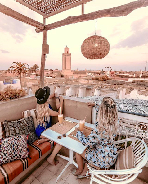 Livia Brasil and Micheli Hernandes at the Atay Cafe in Marrakech, Morocco