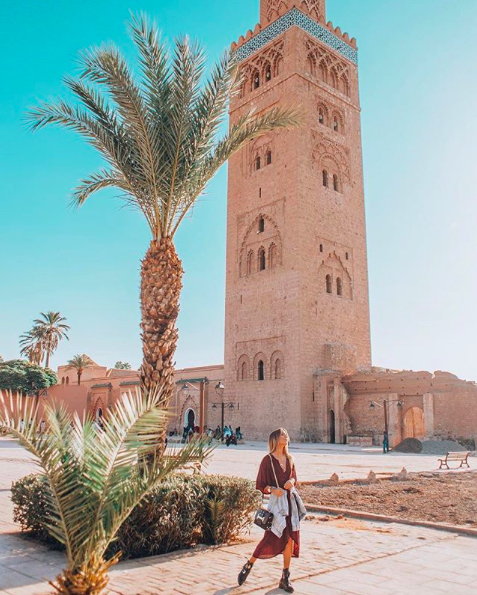 Sofia Reis at Koutoubia Mosque, Marrakech Morocco